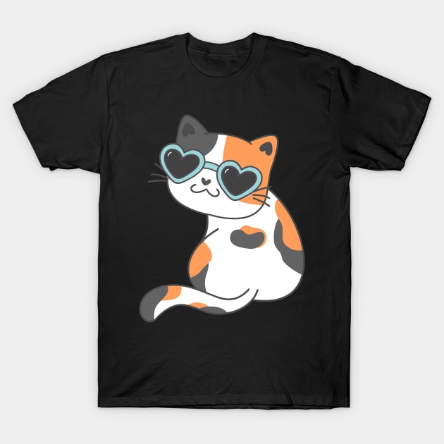 cute funny kitty cat calico wearing heart sunglasses T-Shirt by Janatshie